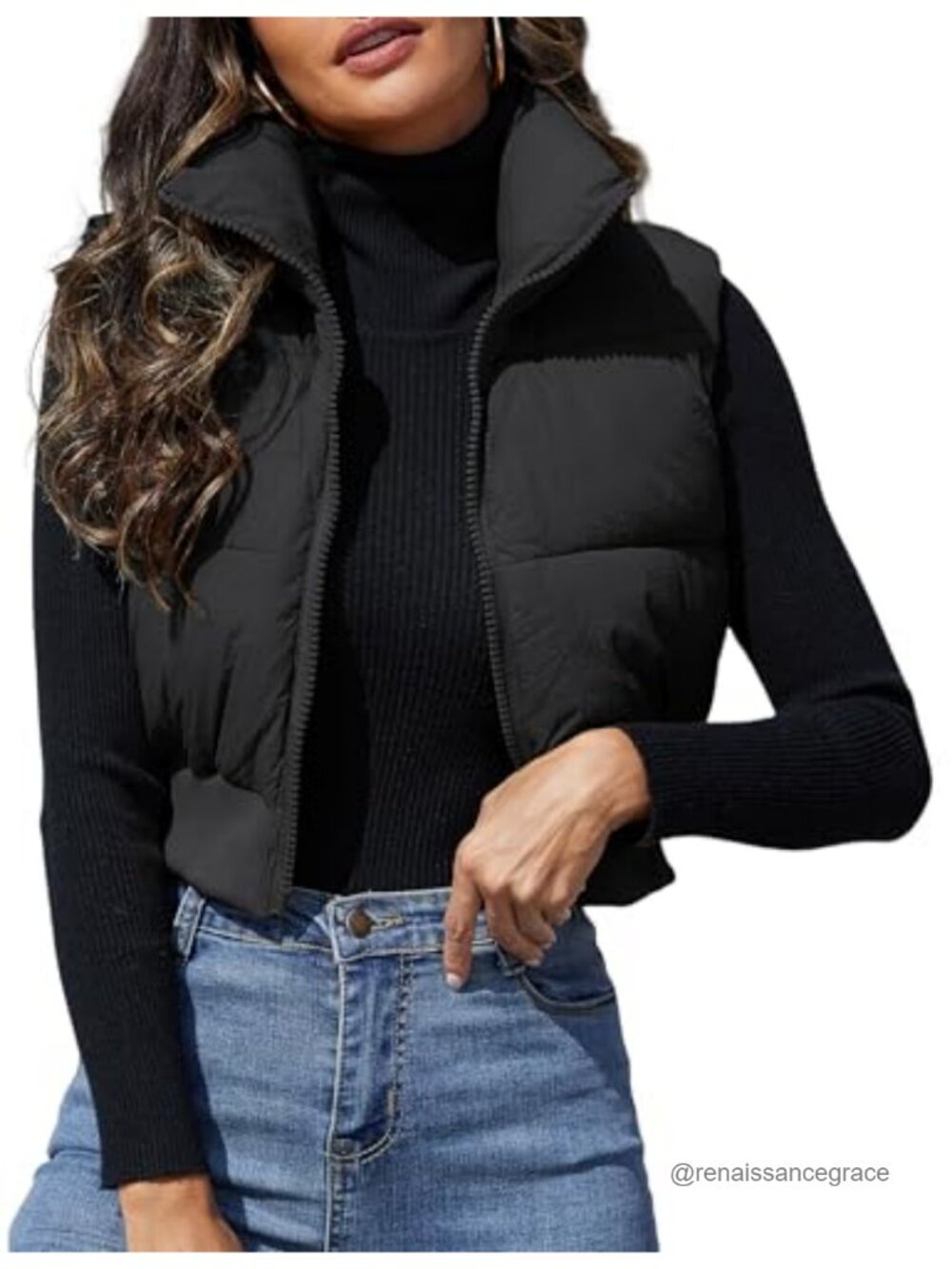 Dqbeng Womens Cropped Puffer Vest Quilted Zip Up Sleeveless Jacket